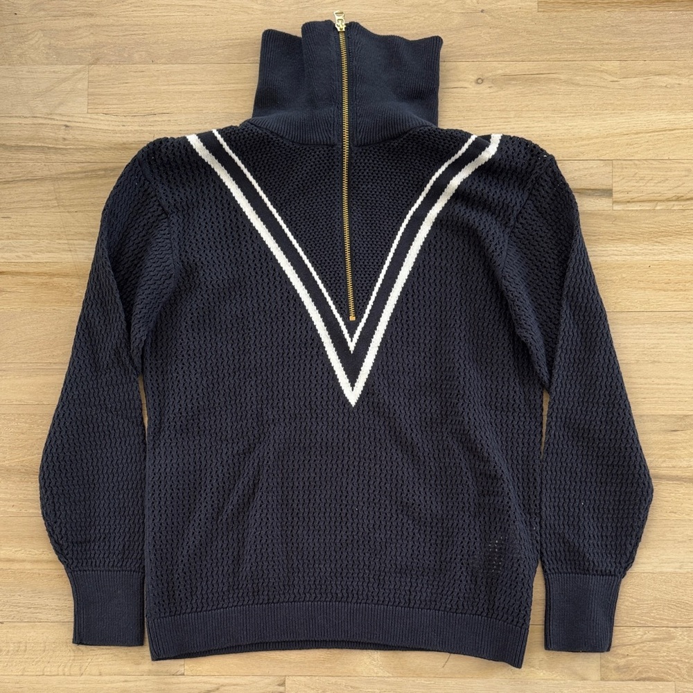 NWT Varley Savannah Half Zip Knit Sweater, Blue nights (navy/white) sz small